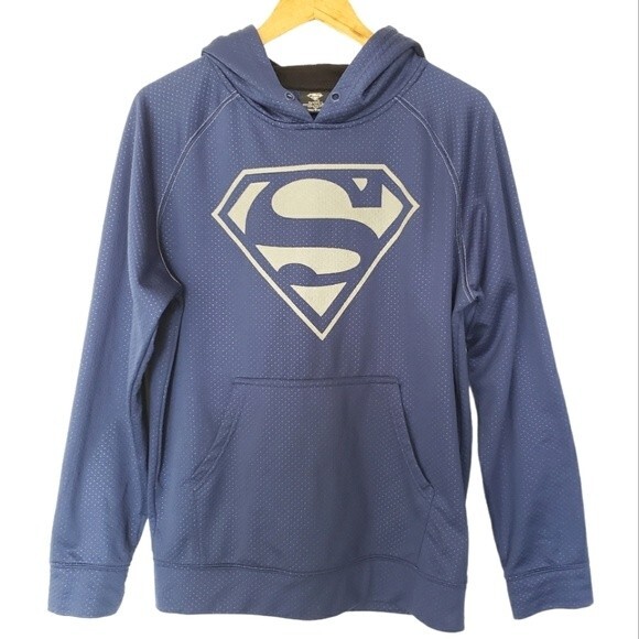Superman Hoodie DC Comics Mens Size M Blue Reflective Airflow Hooded Sweatshirt - Picture 1 of 8